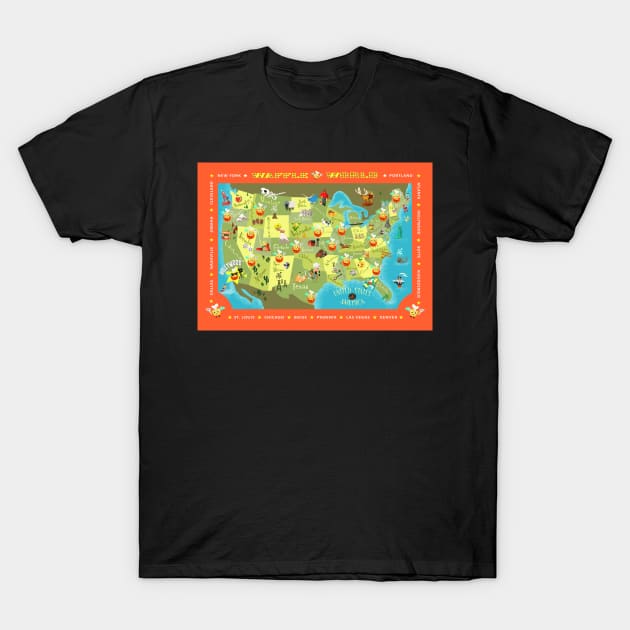 Waffle World Map T-Shirt by Ellador